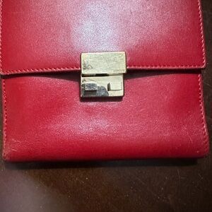 Gucci Red Leather Wallet with Gold Clasp